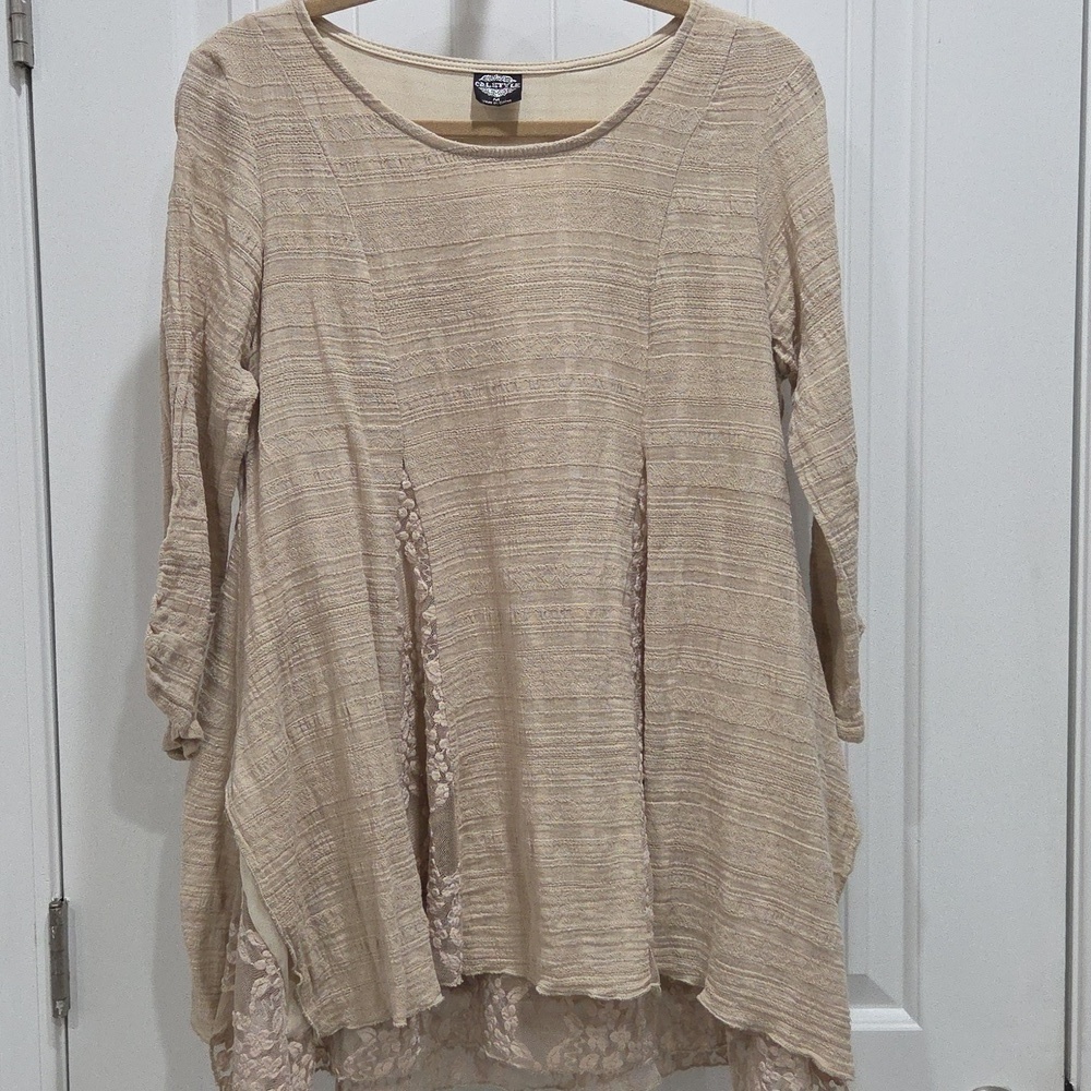 Cal Style Women Tunic Top Size M Lace Lined Boho Hippie Floral